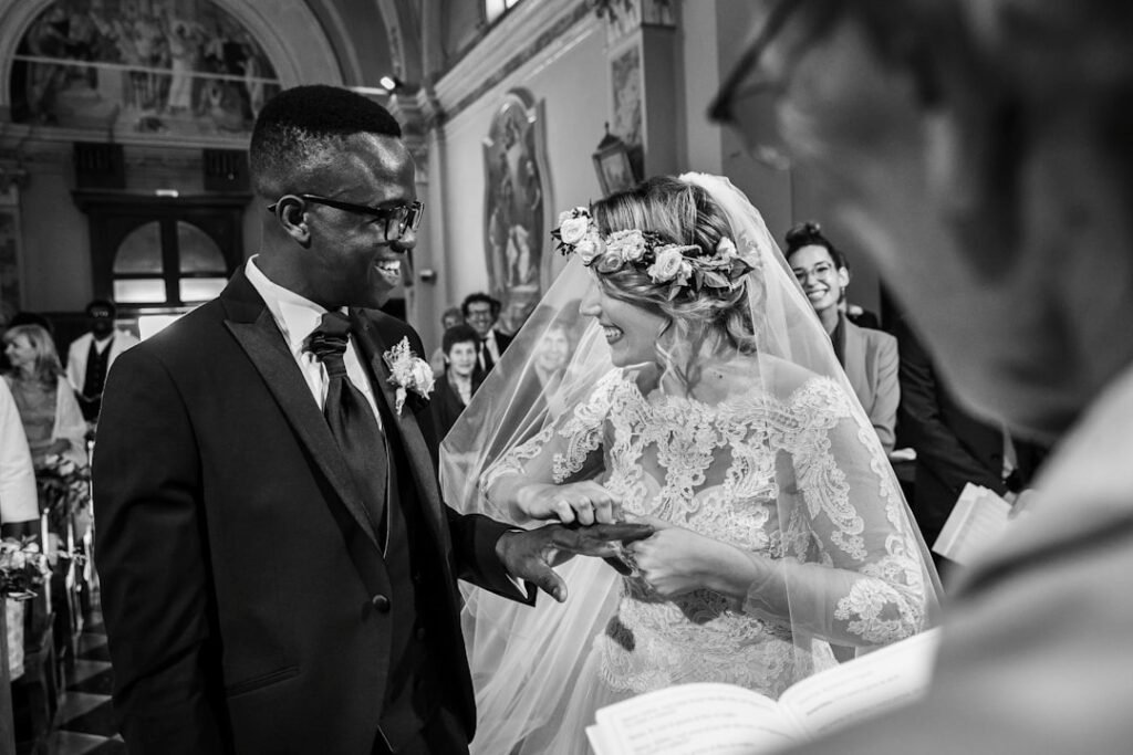 Bride and groom during an elegant wedding ceremony